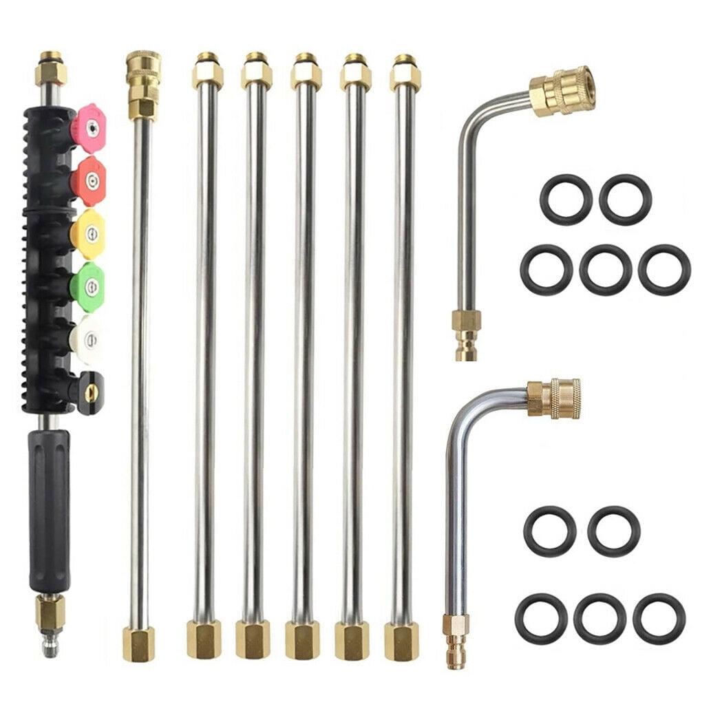 iMeshbean 120 Inch Pressure Washer Extension Wand Gutter Cleaning Tool Set 1/4" Quick Connect 4000 PSI Power Washer with 6 Spray Nozzle Tips, 30° Curved Rod, High Reach