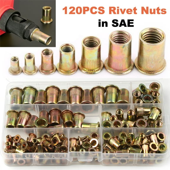 iMeshbean 120pc SAE Rivet Nut Kit to Rivnut Thread Setting Tool Nut Setter NutSert Riveter
