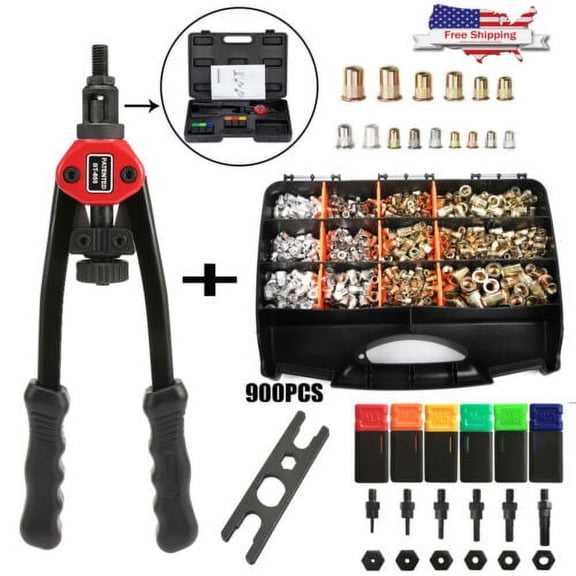 iMeshbean 13" Rivet Gun Kit Auto Pumping Rod Riveter Thread Setting Tool, With 6 Mandrels & 900 Nuts