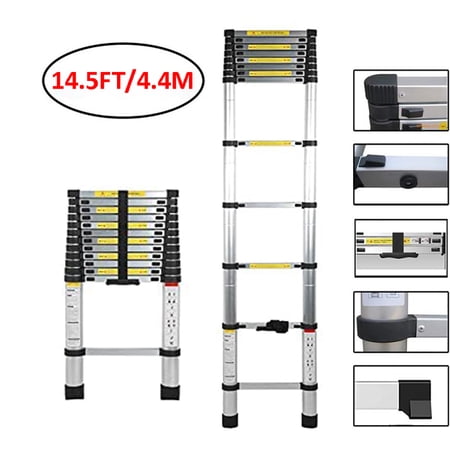 iMeshbean 14.5ft Telescoping Extension Ladder Aluminum Telescopic Multi Purpose Ladders - Extendable with Spring Load Locking Mechanism Non-Slip - 330 lb Max Capacity