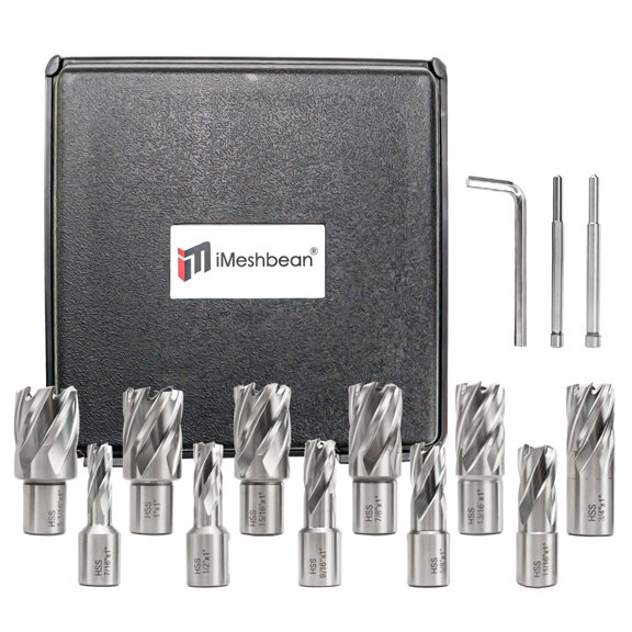 iMeshbean 14Pcs HSS Annular Cutter Set 3/4" Weldon Shank Magnetic Drill Bits 1"D w/2 Pilot Pins
