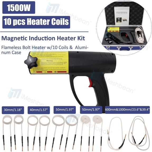 iMeshbean 1500W Magnetic Induction Heater Kit Automotive Flameless Bolt Heat Tool w/10 Coils