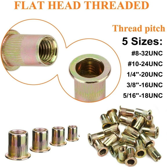 iMeshbean 150pcs Zinc Steel Rivet Nut Kit Rivnut Insert Nutsert Assort SAE Threaded