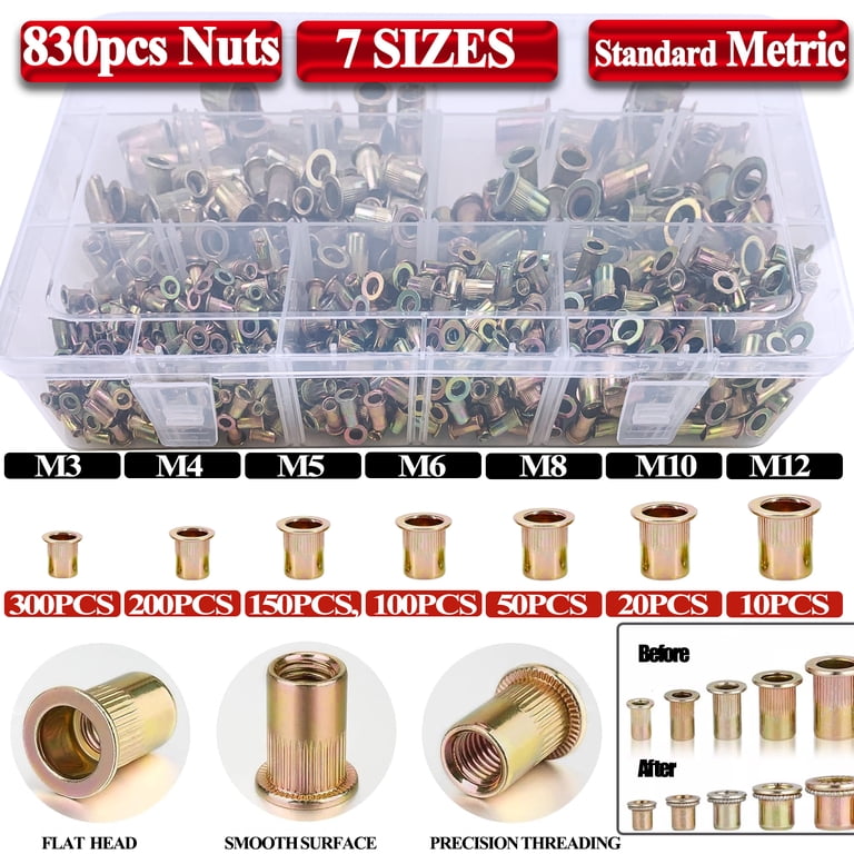 300pcs Carbon Steel Aluminum Flat Head Threaded Rivet Insert Nutsert Cap Rivet Nut Screw Metalworking M3 M4 M5 M6 M8 M10 M12 I.1054340842