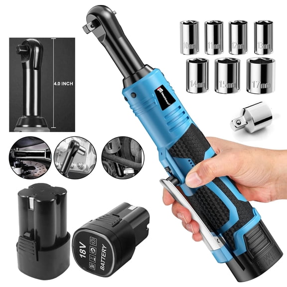 iMeshbean 18V Extended Cordless Ratchet Wrench 1/4 & 3/8" 59 ft-lbs (80 N.m) Electric Impact Wrench 550RPM 2 Battery