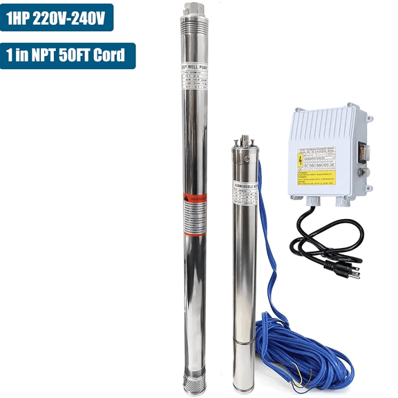 iMeshbean 1HP 2.5" Deep Well Submersible Pump 220V, 13 GPM, 311FT Max, 26 Stage 50FT Cord