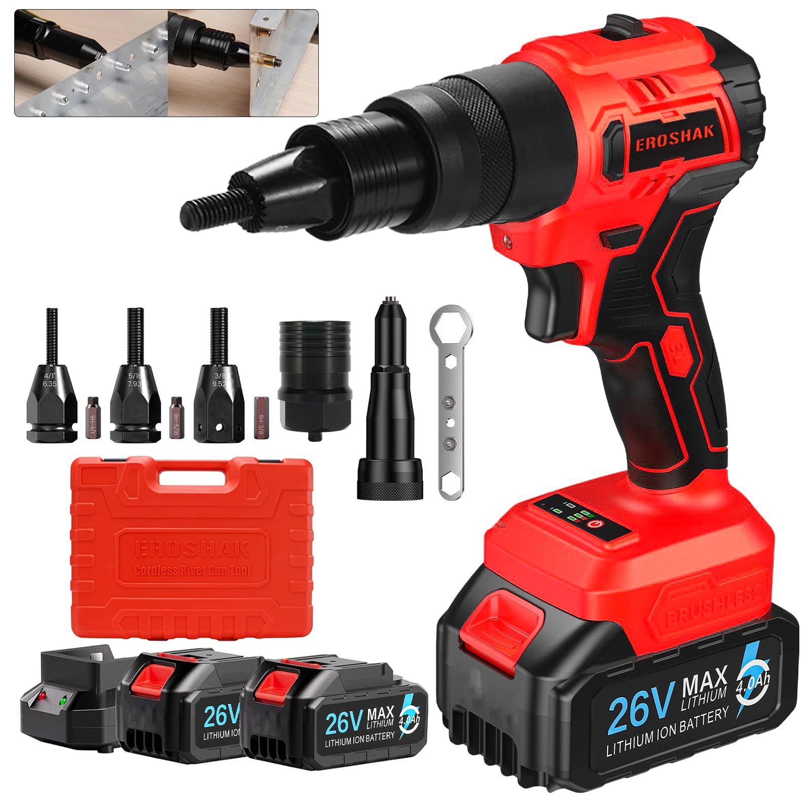 iMeshbean 2 in 1 Cordless Rivet Gun with 2 battery, Electric Riveter Brushless Riveting Tool for Mikita 18V