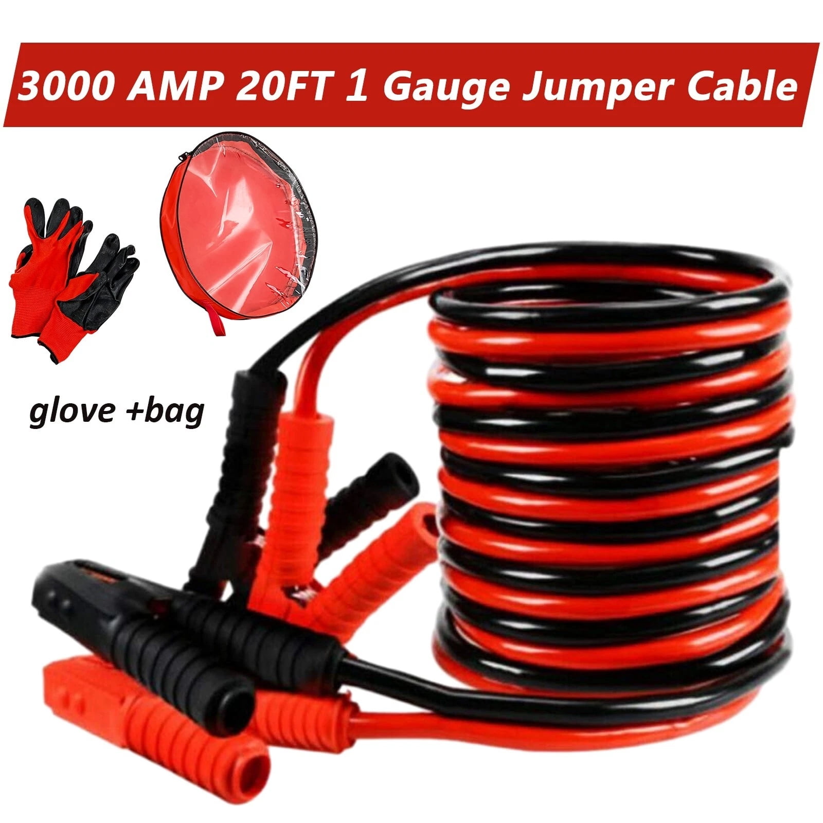 iMeshbean 20Ft Auto Jumper Cables 1 Gauge 3000AMP , Automotive Booster Cables for Car Van