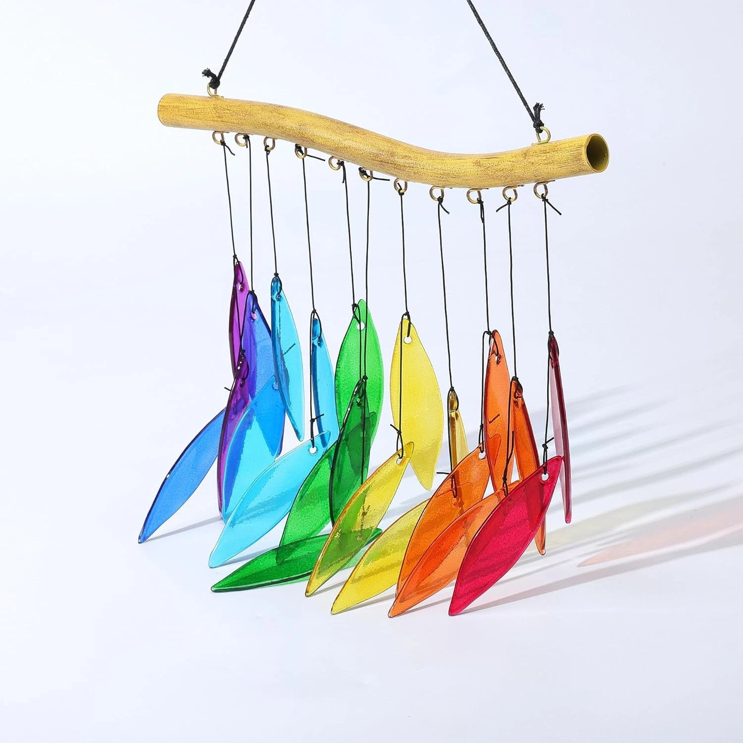 iMeshbean 21 in Long Glass Wind Chime Multi-coloured Leaves Windchime Garden Art Home Decor