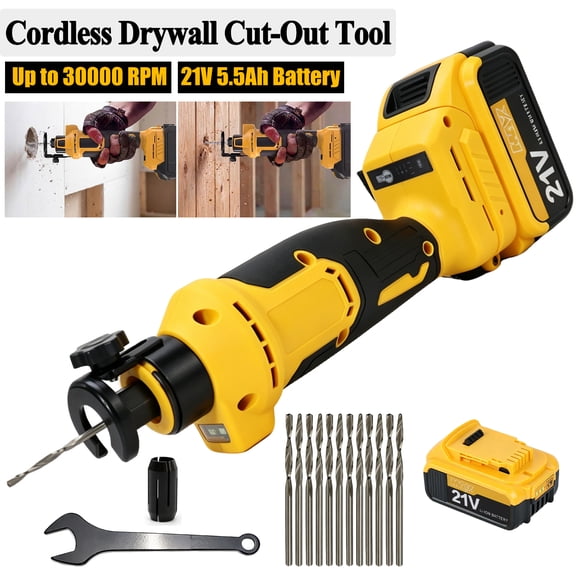 iMeshbean 21V Cordless Drywall Cut Out Tool, Brushless Rotary Saw 30000 RPM, 5.5Ah Lithium-Ion Battery