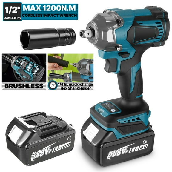 iMeshbean 21V Cordless Impact Wrench 1/2" 1200Nm High Torque Brushless Drill w/ 2 Battery