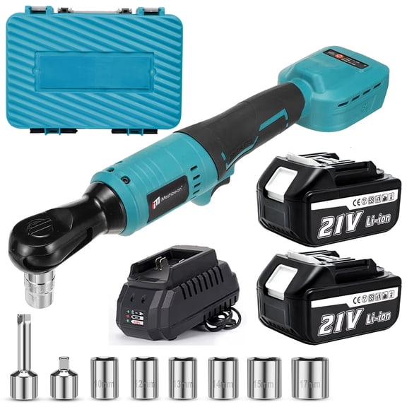 iMeshbean 21V Electric Cordless Ratchet Wrench 3/8" Right Angle Wrench Impact Power Tool 2 Battery