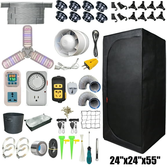 iMeshbean 24"x24"x55" Grow Tent Kit With Grow Light Grow Tent System, Full Spectrum LED Grow Light Grow Tent Fan, With Hook, Flange, Timer