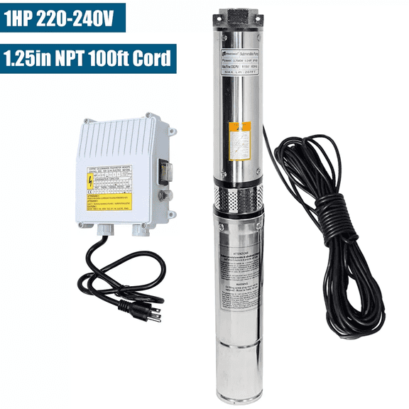 iMeshbean 1HP 4" OD Deep Well Submersible Pump 207' Max 220V 37GPM 100' Cord w/Control Box