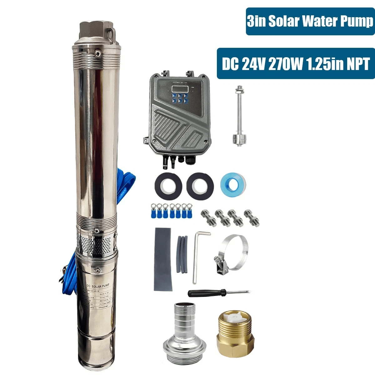 iMeshbean 270W DC 24V 3" Solar Pump Submersible Pump Bore Deep Well Pump + MPPT Controller