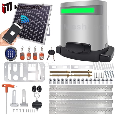 iMeshbean 280W 1800LBS Automatic Solar Sliding Gate Opener Rack Driven APP Keypad + 4 Remote Controls