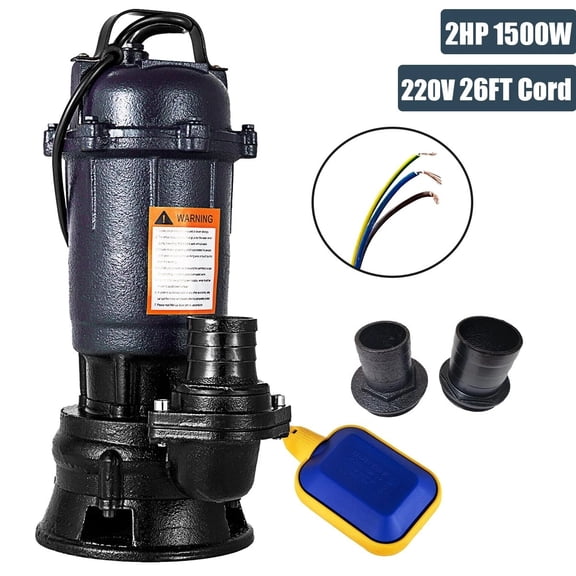 iMeshbean 2HP 1500W Submersible Sump Pump Cast Iron Sewage Pump 6498GPH with 26ft Cord 220V