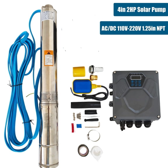 iMeshbean 2HP 4" AC/DC 110-220V Solar Powered Hybrid Deep Bore Well Water Pump Submersible
