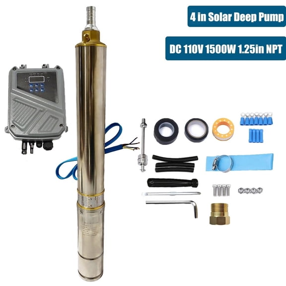 iMeshbean 2HP 4" Solar Pump 1500W Submersible Pump DC 110V Bore Deep Well Pump+MPPT Controller