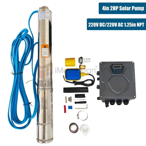 iMeshbean 2HP 4" Solar Pump Submersible Pump AC/DC 220V Bore Deep Well Pump+MPPT Controller