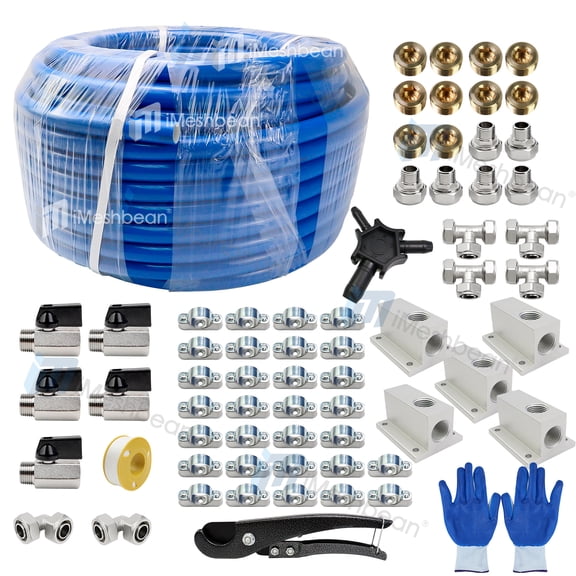 iMeshbean 3/4"200ft Compressed Air Line Kit Garage HDPE-Aluminum Rapid Air Tubing System for Shop