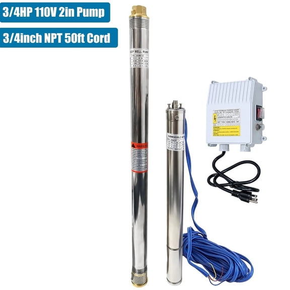 iMeshbean 3/4HP 2" OD Deep Well Submersible Pump 110V 6 GPM 164FT Max 26 Stage 50FT Cord