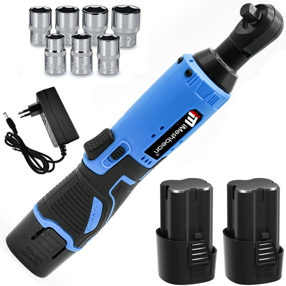 iMeshbean 3/8'' Electric Cordless Ratchet Right Angle Wrench Impact Power Tool 2 Battery