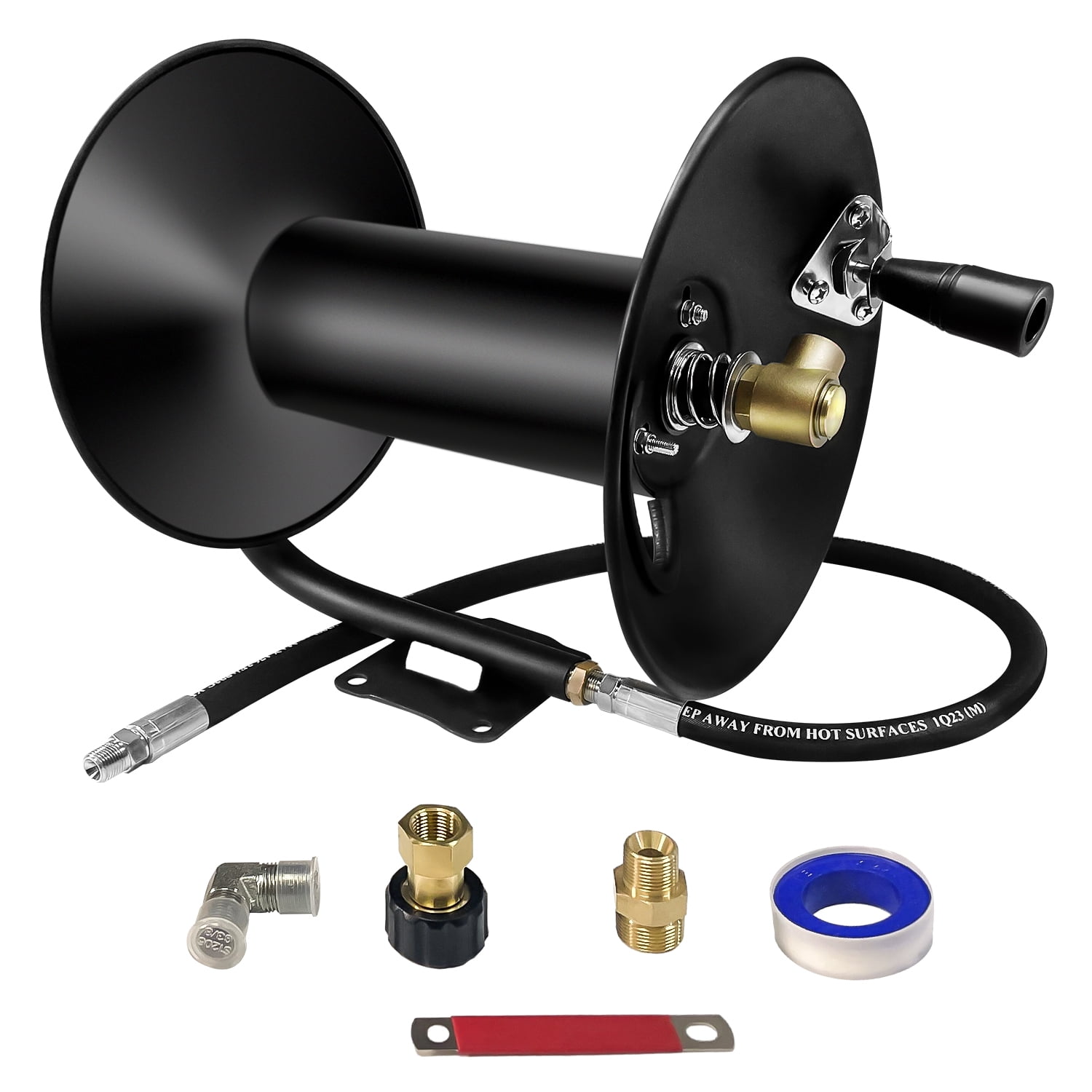 Imeshbean Black 100ft Wall-Mounted Hose Reel, Heavy Duty Steel with Hand Crank
