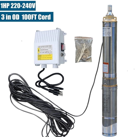 iMeshbean 3" OD 1 HP Deep Well Submersible Pump 230V 13GPM 247 ft w/Control Box 100ft Cord, 1" NPT