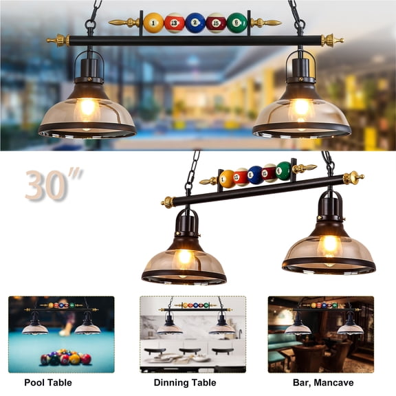 iMeshbean 30" Pool Table Lighting Fixtures Ceiling Lamp for Game Room Beer Party , Real Billiard Ball Design Billiard Pendant Lamp with 2 Glass Shades