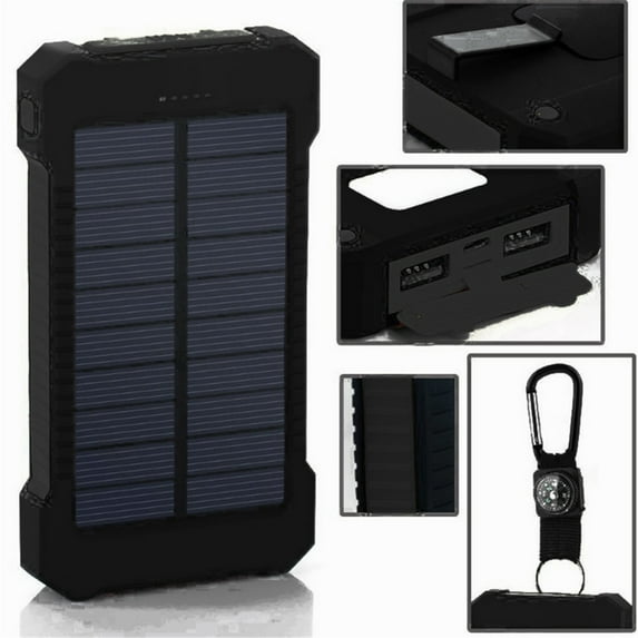 iMeshbean 30000mAh Solar Charger for Cell Phone, Portable Solar Power Bank with Dual 5V USB Ports, LED Light Flashlight, Compass Battery Pack for Outdoor Camping Hiking,Black