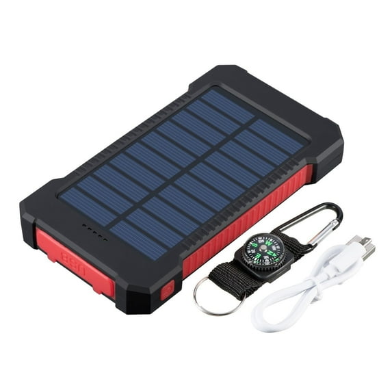 iMeshbean 30000mAh Solar Charger for Cell Phone, Portable Solar Power Bank with Dual 5V USB Ports, LED Light Flashlight, Compass Battery Pack for Outdoor Camping Hiking,Red