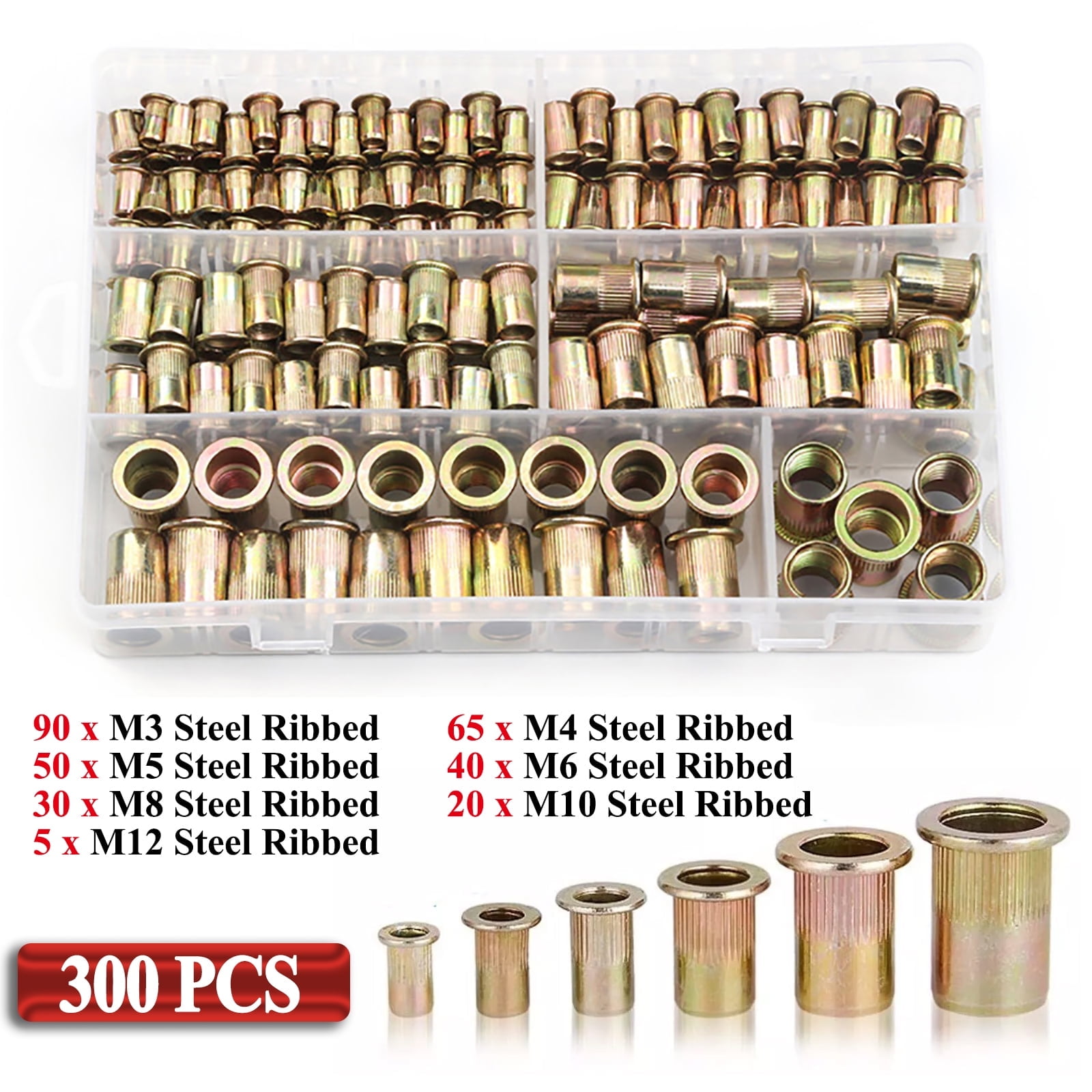 Flat Head Threaded Inserts 100-Piece 6-32 Zinc Plated Rivet Nuts Set ...