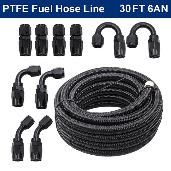 iMeshbean 30FT 6AN-AN6 Black Nylon E85 PTFE Fuel Line w/ 10 Fittings Hose Kit