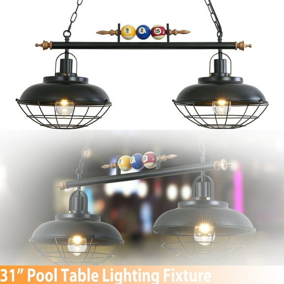 iMeshbean 31" Pool Table Lighting Fixtures Billiard Ceiling Lamp Real Billiard Ball Design Pendant Lamp with 2 Metal Shades for Game Room Beer Party Pool Table Man Cave (2 Lights Billiard Room Light)