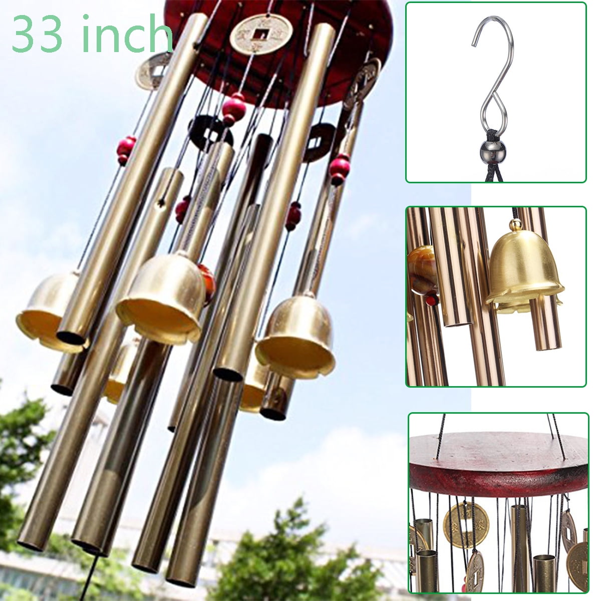 iMeshbean 33" Heavy duty Wind Chimes Bell Large Tone Resonant Bell 10 Tubes 5 Bells Wind chimes Chapel Church Garden Outdoor Indoor Door Decor with Hook