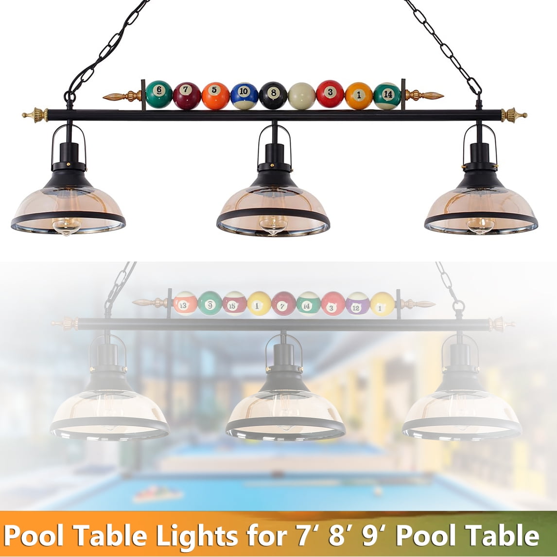 Brushed Copper Pool Table Lamp Set - SAM Leisure