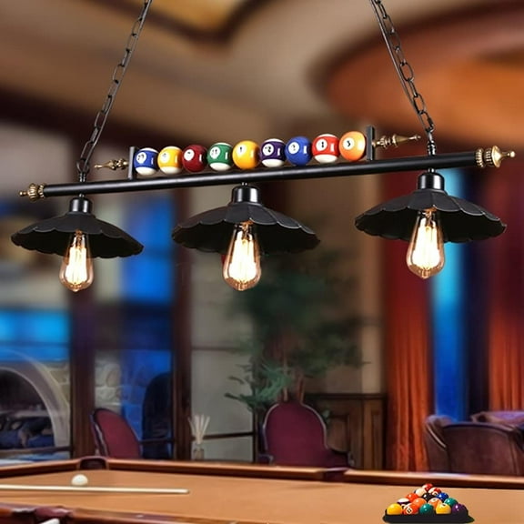 iMeshbean 39" Hanging Pool Table Lighting Fixtures Ceiling Lamp Real Billiard Ball Design Pendant Lamp with 3 Metal Shades for Billiard Room Game Room Beer Party