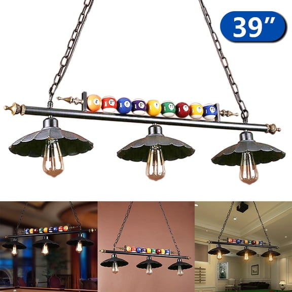 iMeshbean 39" Pool Table Lighting Fixtures Ceiling Lamp for Game Room Beer Party 7' - 8 ' Table ,Black Metal Ball Design Billiard Pendant Lamp with 3 Metal Shades