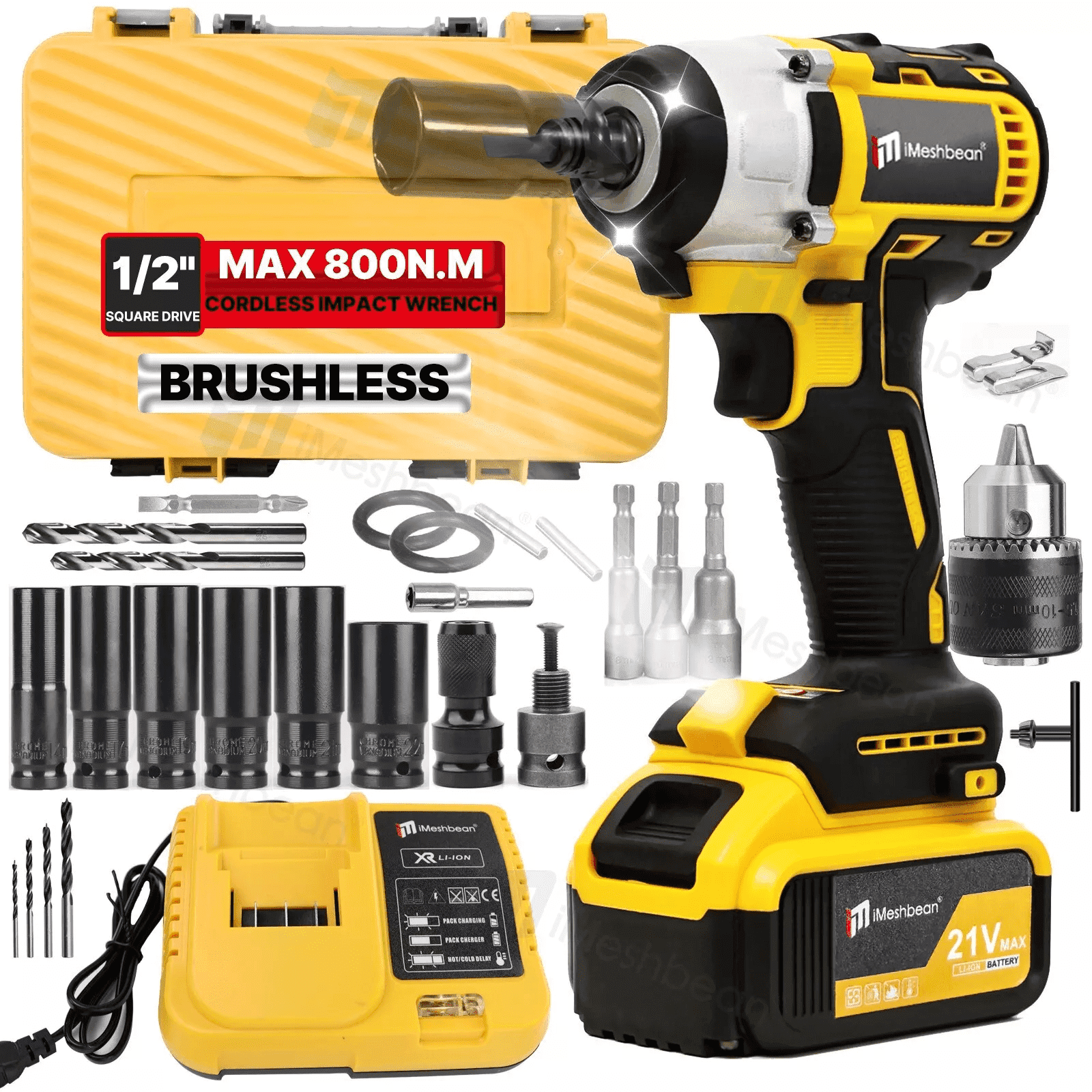 iMeshbean 21V 800N.m Cordless 1/2 in. Impact Wrench Kit with 5.5 Ah Battery & Charger