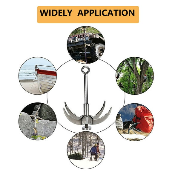 iMeshbean 4 Claws Grappling Hook Gravity Rock Climbing Hooks,Stainless Steel Claw Carabiner,Climbing Foldable Safety Portable Multifunction Grappling Outdoor for Climbing, Anchoring, Fishing,Hiking