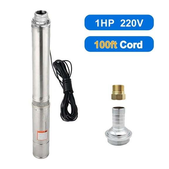 iMeshbean 4" Deep Submersible Well Pump, with 33 Feet Long Electric Cord ,1 HP, 230V, 60 Hz, 33 GPM, 207 Feet Head Max, Stainless Steel Long Life (Well Pump Stainess Steel Discharge Head)
