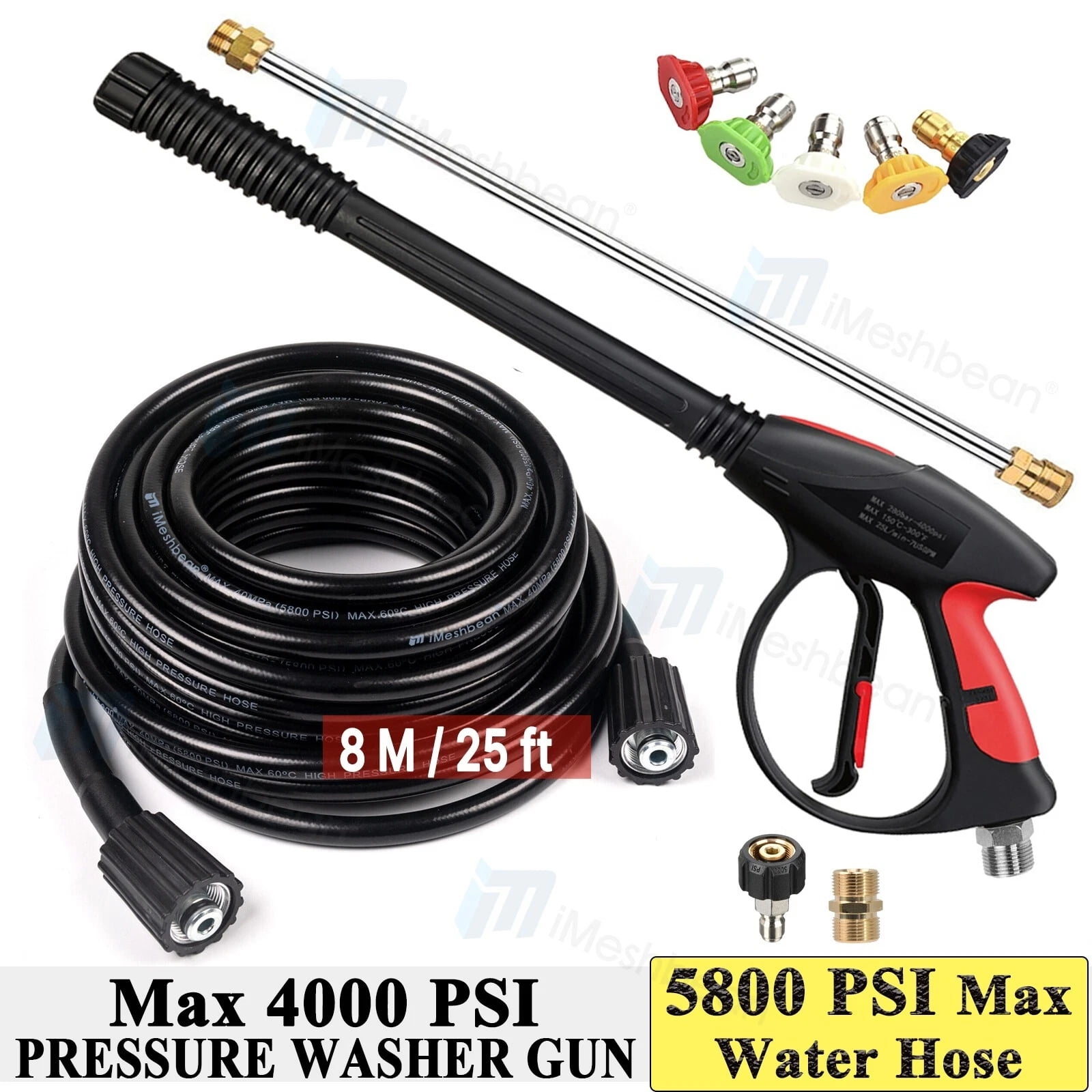 iMeshbean 4000 PSI Pressure Washer Gun 3/8" QC & M22-14mm Inlet Wand Lance Hose Spray Nozzle