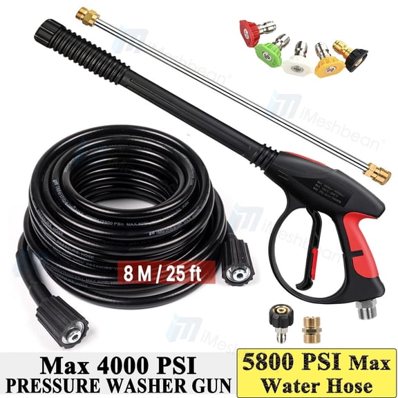 iMeshbean 4000 PSI Pressure Washer Gun 3/8" QC & M22-14mm Inlet Wand Lance Hose Spray Nozzle
