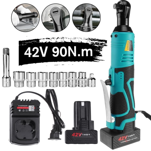 iMeshbean 42V 90N.m Cordless Ratchet Wrench Set, 3/8" Electric Ratchet Right Angle Wrench Tool Set