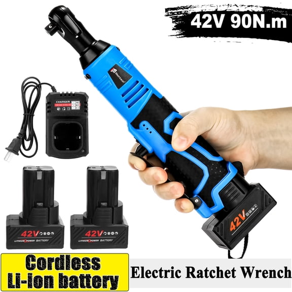 iMeshbean 42V Electric Cordless Ratchet 3/8"Right Angle Wrench Impact Power Tool 2 Battery