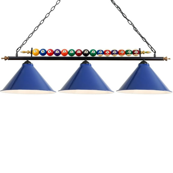 iMeshbean 47" Hanging Pool Table Lights Billiard Pool Table Lighting Fixtures for 7' 8' Table Real Billiard Ball Design Ceiling Lamp 3 Metal Lamp Shades for Game Room Pool Table Billiards (Blue)
