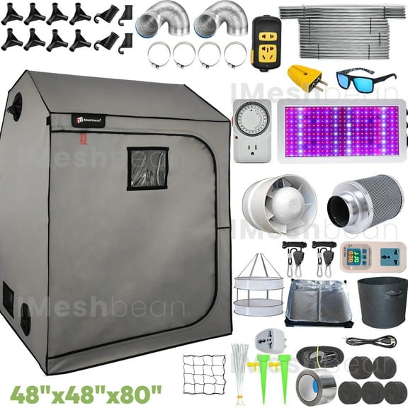 iMeshbean 48"x48"x80" Complete Roof Grow Tent Kit, LED Full Spectrum Grow Light Air Filter Kit, Plant Growing Systems