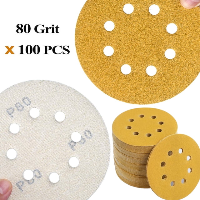 Loop Hook Pos iMeshbean 5 Inch Sanding Discs 100PCS, 80 Grits 8 Hole Round Hook and ...