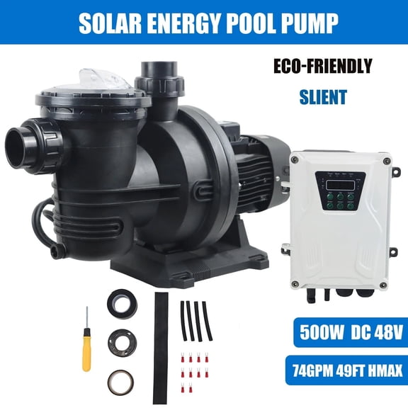 iMeshbean 500W Solar Pump Inground Swimming Pool Pump DC48V Brushless Motor 74GPM 49ft Hmax